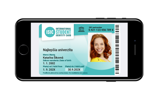 Preukaz ISIC v mobile (od 6 rokov) <br />(+0 € doručenie emailom)