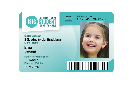 ISIC klasik (od 6 rokov) - nový nečipový preukaz ZŠ <br />(+3,15 € doručenie kuriérom)